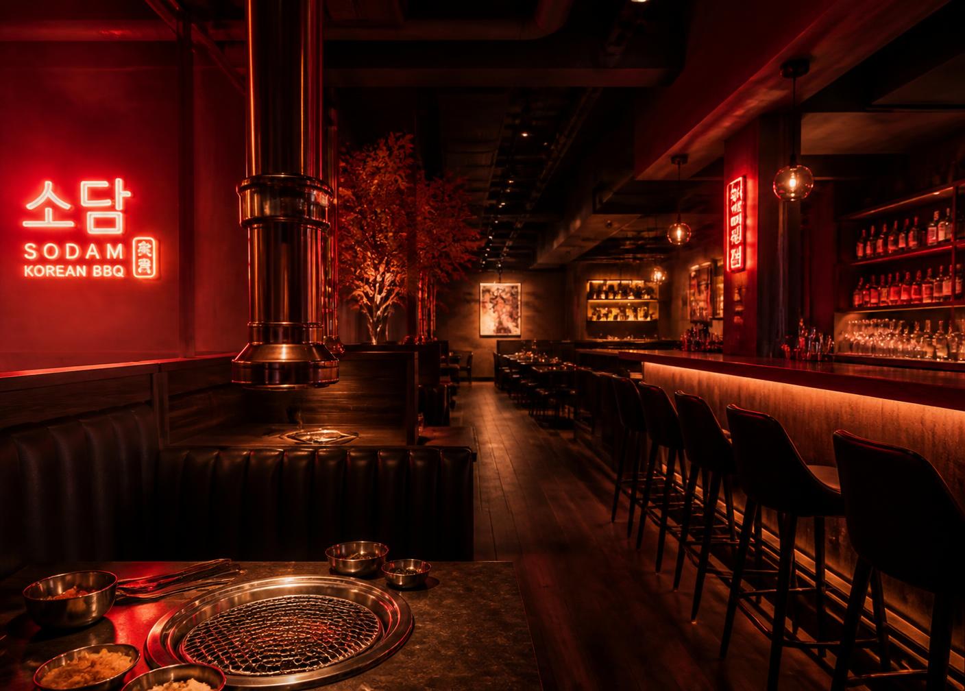 KPUB dining room and bar at night